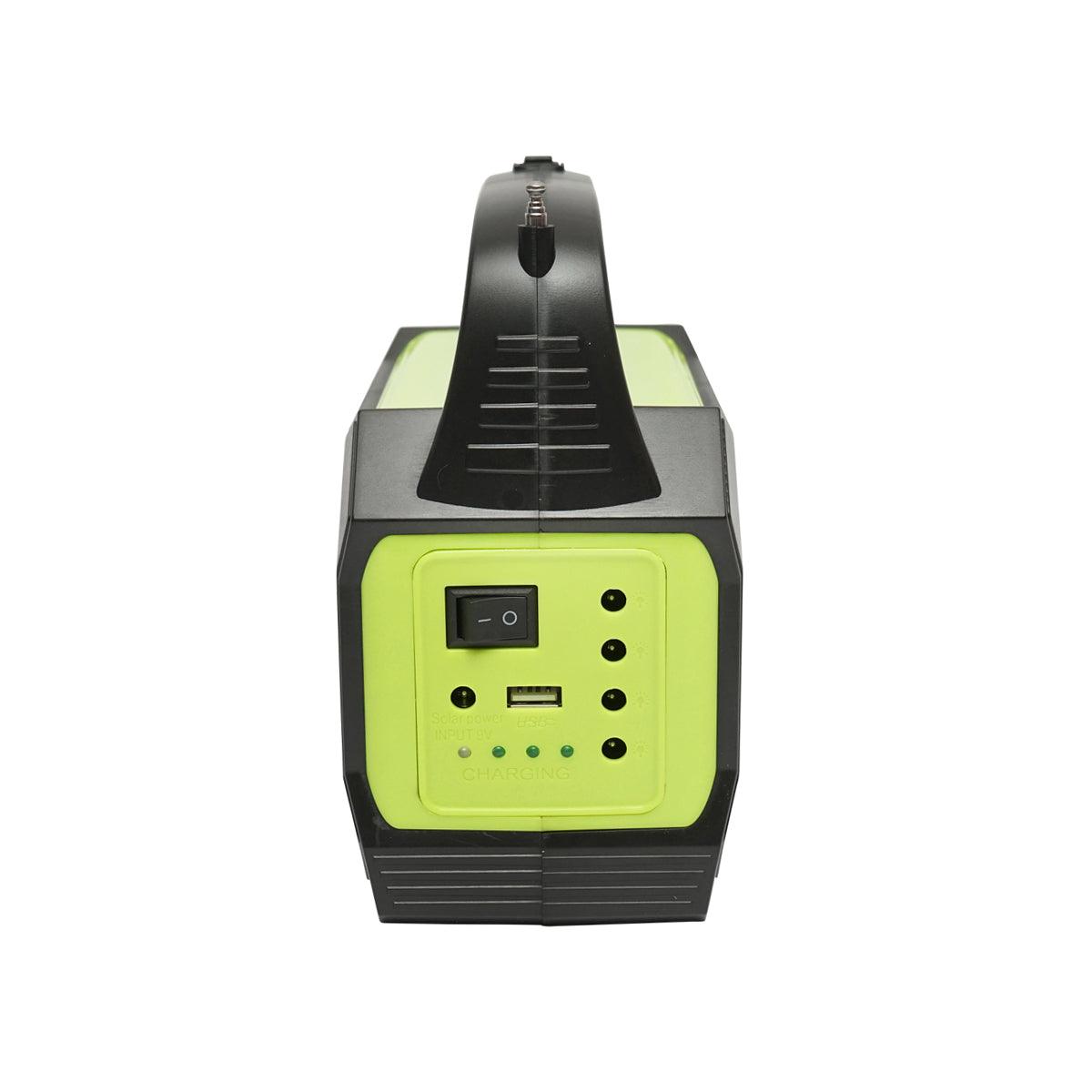 Kit di illuminazione LED portatile con 3 lampadine/proiettore, radio FM, MP3, pannello solare e batteria da 6 V, 4,5 Ah per la pesca in campeggio GD-8073 - immagine 2