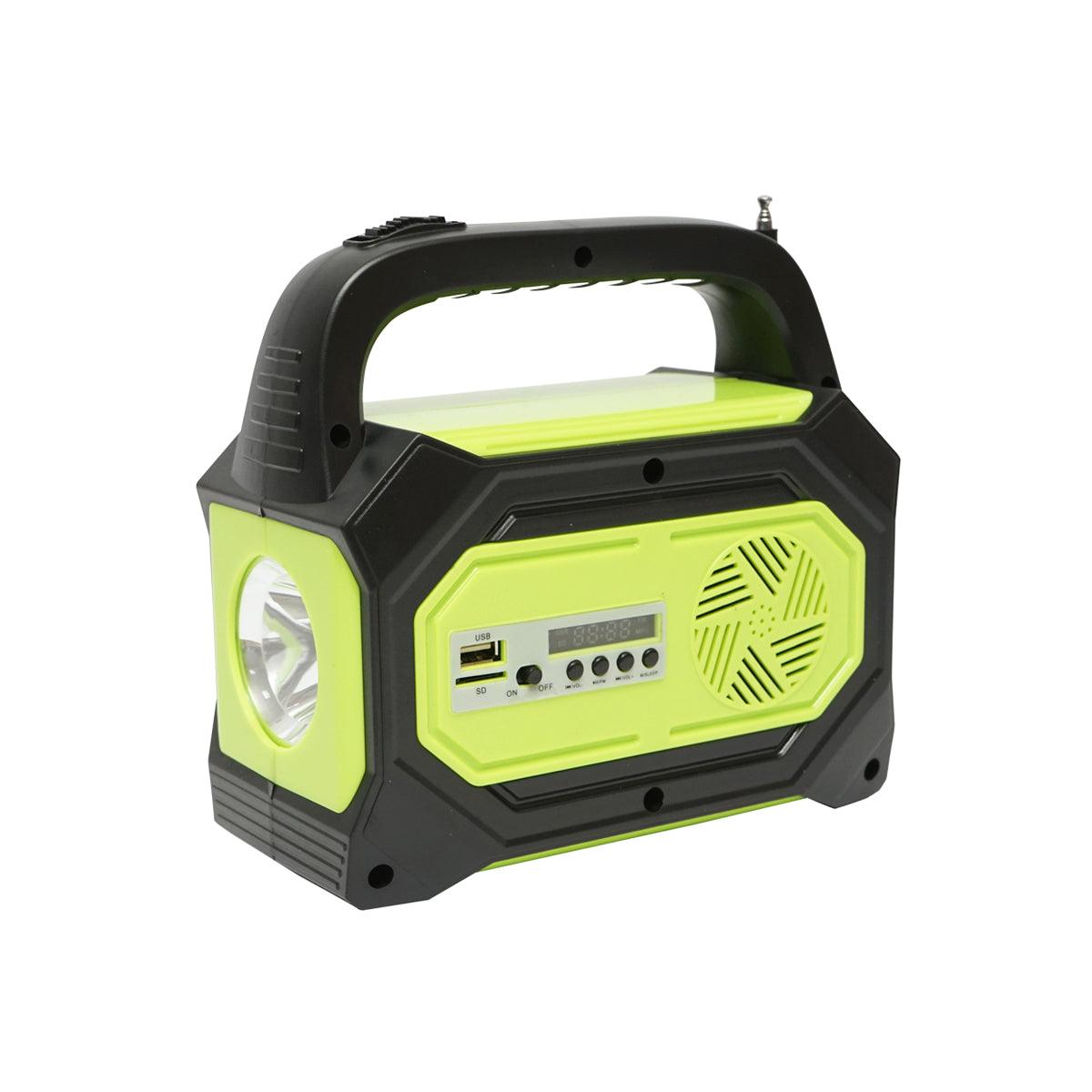 Kit di illuminazione LED portatile con 3 lampadine/proiettore, radio FM, MP3, pannello solare e batteria da 6 V, 4,5 Ah per la pesca in campeggio GD-8073 - immagine 3
