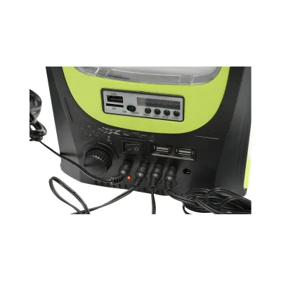 Kit di illuminazione LED portatile con 3 lampadine/proiettore, radio FM, pannello solare e batteria da 6 V, 4,5 Ah per la pesca in campeggio GD-8071 - immagine 2