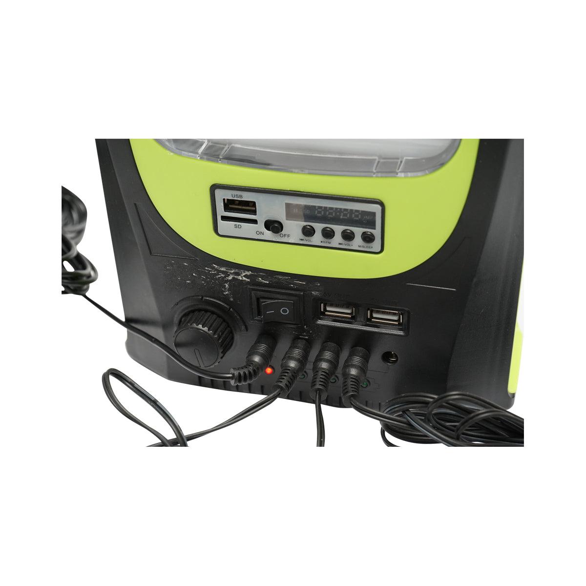 Kit di illuminazione LED portatile con 3 lampadine/proiettore, radio FM, pannello solare e batteria da 6 V, 4,5 Ah per la pesca in campeggio GD-8071 - immagine 2