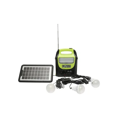 Kit di illuminazione LED portatile con 3 lampadine/proiettore, radio FM, pannello solare e batteria da 6 V, 4,5 Ah per la pesca in campeggio GD-8071