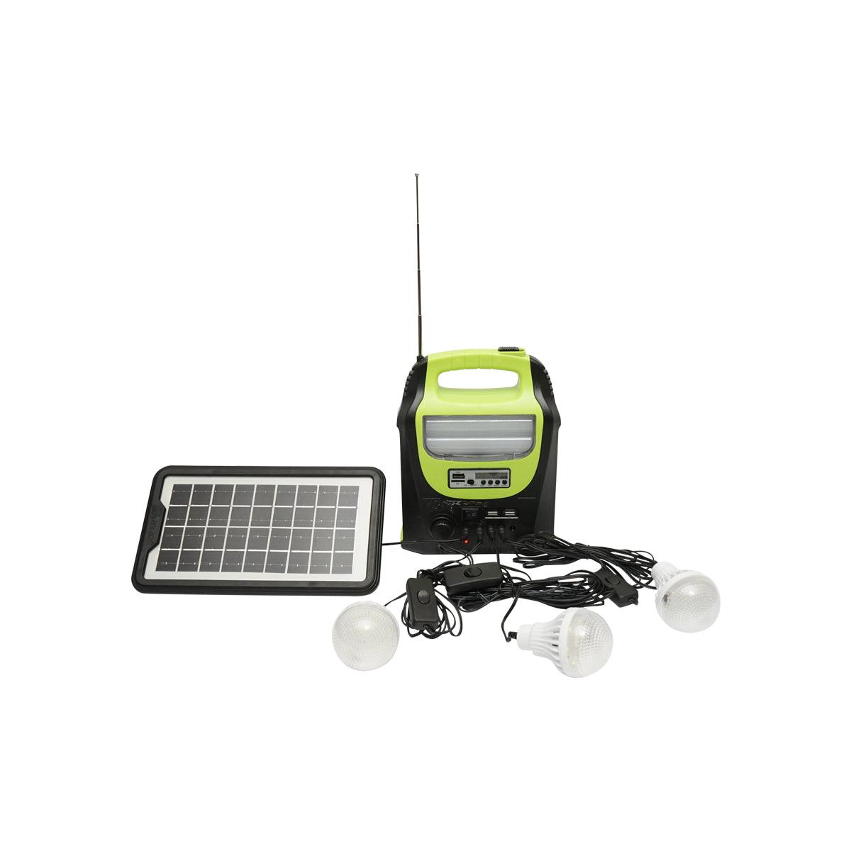 Kit di illuminazione LED portatile con 3 lampadine/proiettore, radio FM, pannello solare e batteria da 6 V, 4,5 Ah per la pesca in campeggio GD-8071