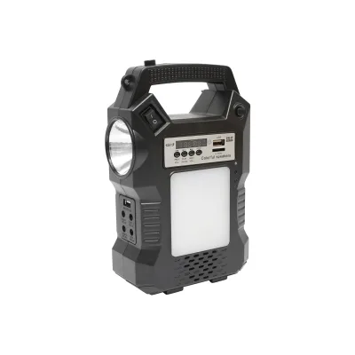 Kit di illuminazione LED portatile con 3 lampadine/proiettore, radio FM, telecomando a pannello solare e batteria da 6 V, 3 Ah per la pesca in campeggio GD-8060 - immagine 2