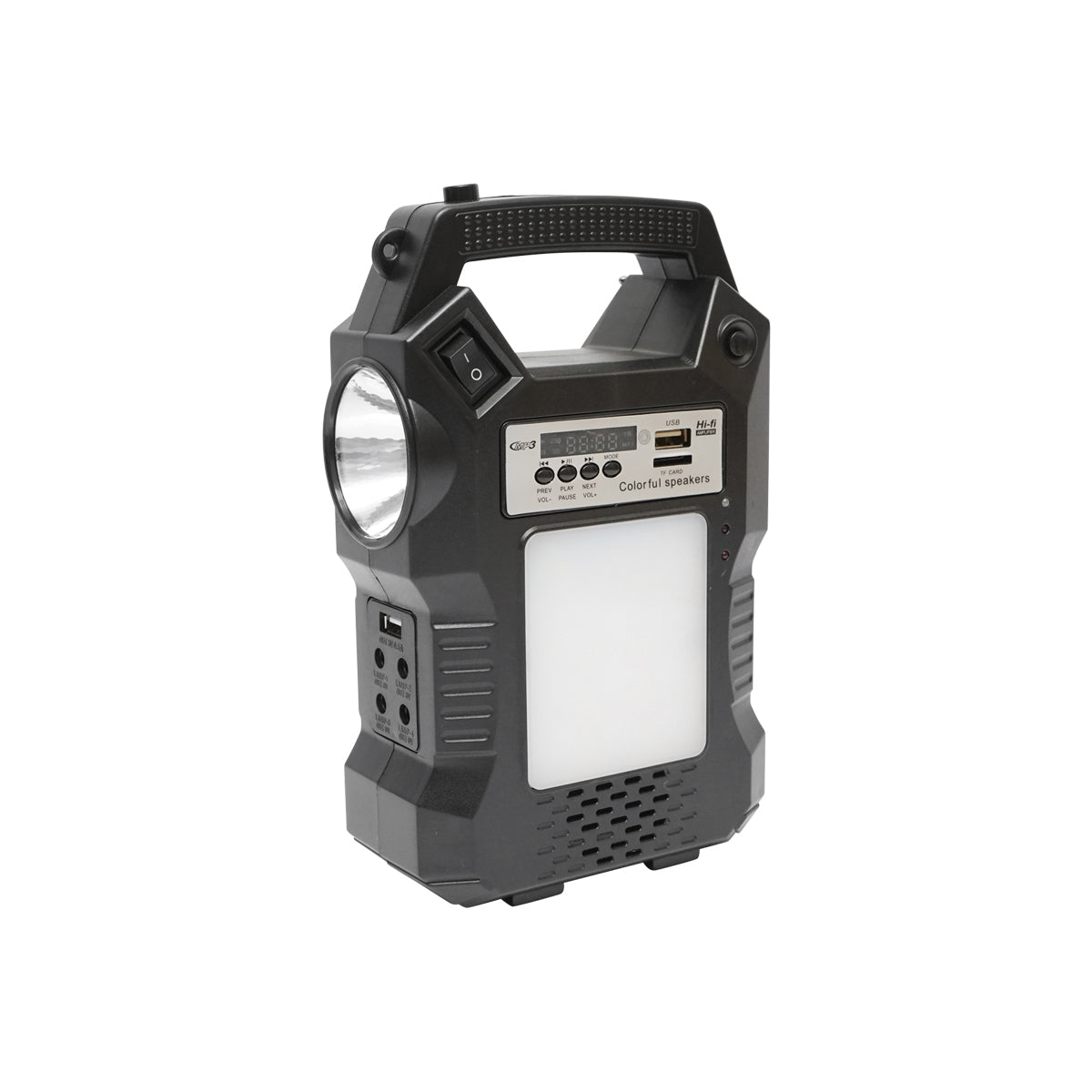 Kit di illuminazione LED portatile con 3 lampadine/proiettore, radio FM, telecomando a pannello solare e batteria da 6 V, 3 Ah per la pesca in campeggio GD-8060 - immagine 2