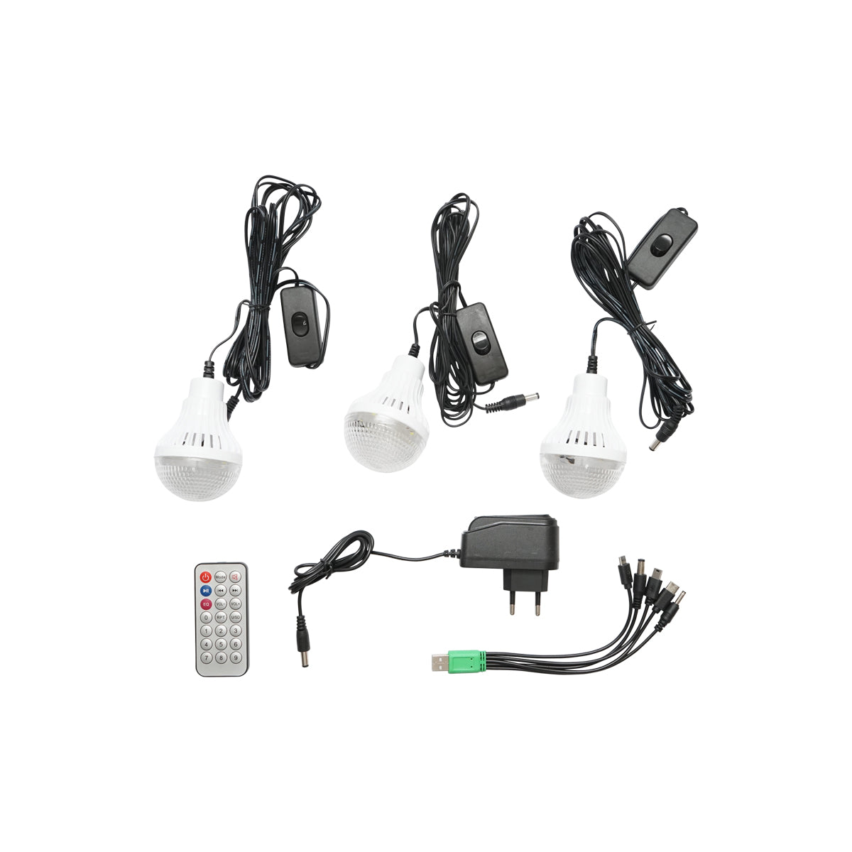 Kit di illuminazione LED portatile con 3 lampadine/proiettore, radio FM, telecomando a pannello solare e batteria da 6 V, 3 Ah per la pesca in campeggio GD-8216 - immagine 6