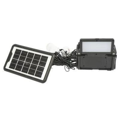 Kit di illuminazione LED portatile con 4 lampadine/proiettore, pannello solare, radio FM e batteria da 10000 mAh per la pesca in campeggio GD-8076 - immagine 3