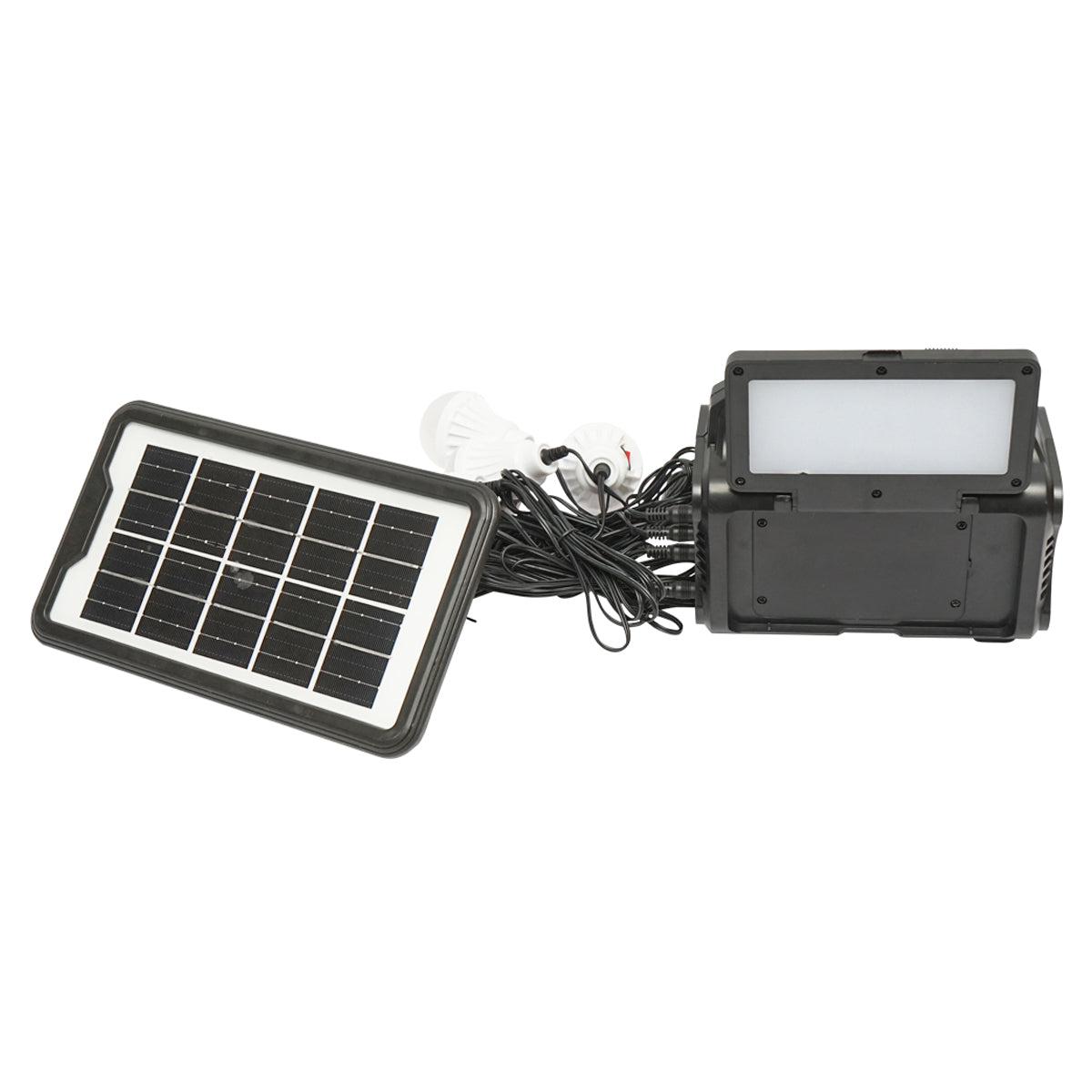 Kit di illuminazione LED portatile con 4 lampadine/proiettore, pannello solare, radio FM e batteria da 10000 mAh per la pesca in campeggio GD-8076 - immagine 3