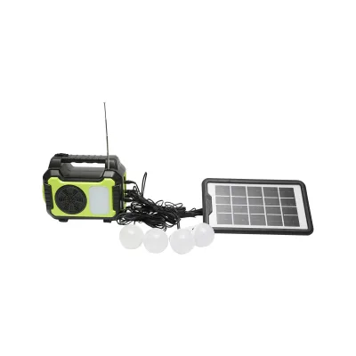Kit di illuminazione LED portatile con 4 lampadine/proiettore, radio FM, pannello solare e batteria da 3,7 V, 10000 mAH per la pesca in campeggio GD-8072