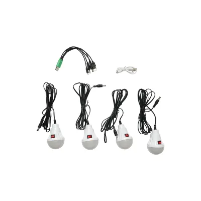 Kit di illuminazione LED portatile con 4 lampadine/proiettore, radio FM, pannello solare e batteria da 3,7 V, 10000 mAH per la pesca in campeggio GD-8072 - immagine 5