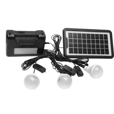 Kit illuminazione LED portatile con 3 lampadine/proiettore, pannello solare e batteria 6V, 3Ah per pesca in campeggio GD-8017COB