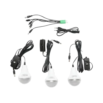 Kit illuminazione LED portatile con 3 lampadine/proiettore, pannello solare e batteria 6V, 4,5 Ah per pesca in campeggio GD-7COB - immagine 5