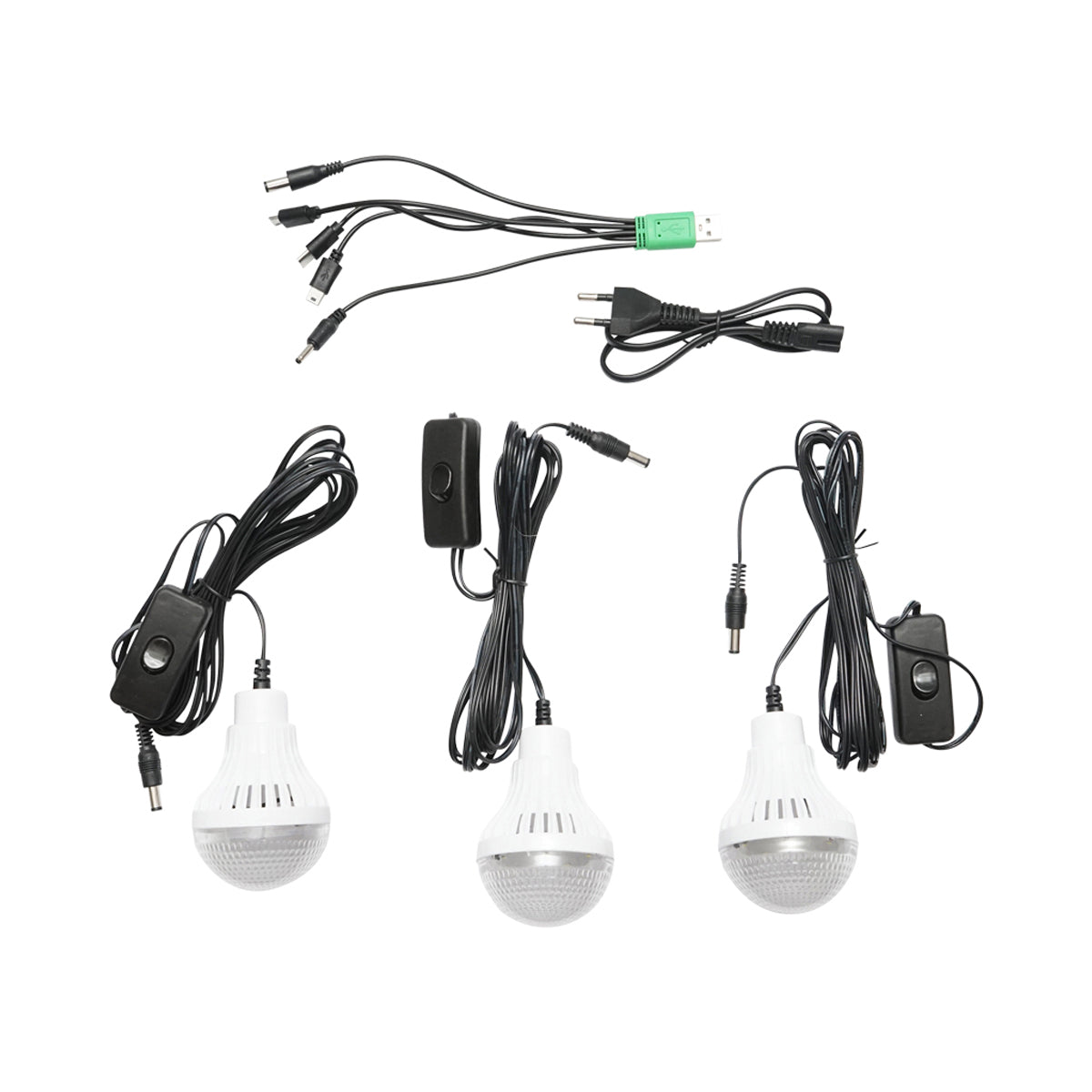 Kit illuminazione LED portatile con 3 lampadine/proiettore, pannello solare e batteria 6V, 4,5 Ah per pesca in campeggio GD-7COB - immagine 5