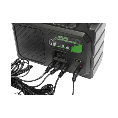 Kit illuminazione LED portatile con 3 lampadine/proiettore, pannello solare e batteria da 3,7 V, 5500 Ah per pesca in campeggio GD-P30 - immagine 2