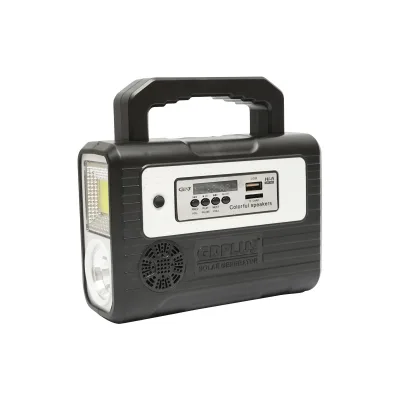 Kit illuminazione LED portatile con 3 lampadine/proiettore, pannello solare, radio FM, MP3 e batteria da 4500 mAh per pesca da campeggio GD-8028COB - immagine 2