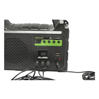 Kit illuminazione LED portatile con 3 lampadine/proiettore, radio FM, MP3, pannello solare e batteria da 3,7 V, 4500 mAh per la pesca in campeggio GD-P30FM - immagine 4