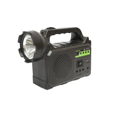 Kit illuminazione LED portatile con 3 lampadine/proiettore, radio FM, MP3, pannello solare e batteria da 3,7 V, 4500 mAh per la pesca in campeggio GD-P30FM - immagine 2