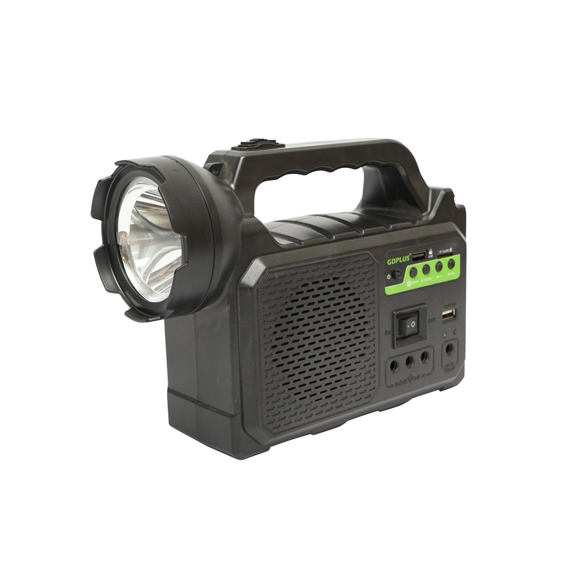 Kit illuminazione LED portatile con 3 lampadine/proiettore, radio FM, MP3, pannello solare e batteria da 3,7 V, 4500 mAh per la pesca in campeggio GD-P30FM - immagine 2