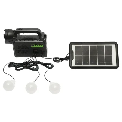 Kit illuminazione LED portatile con 3 lampadine/proiettore, radio FM, MP3, pannello solare e batteria da 3,7 V, 4500 mAh per la pesca in campeggio GD-P30FM