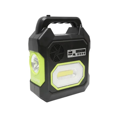 Kit illuminazione portatile a LED con 3 lampadine/proiettore, radio FM, pannello solare e batteria da 6 V, 4,5 Ah per la pesca in campeggio GD-15 - immagine 4