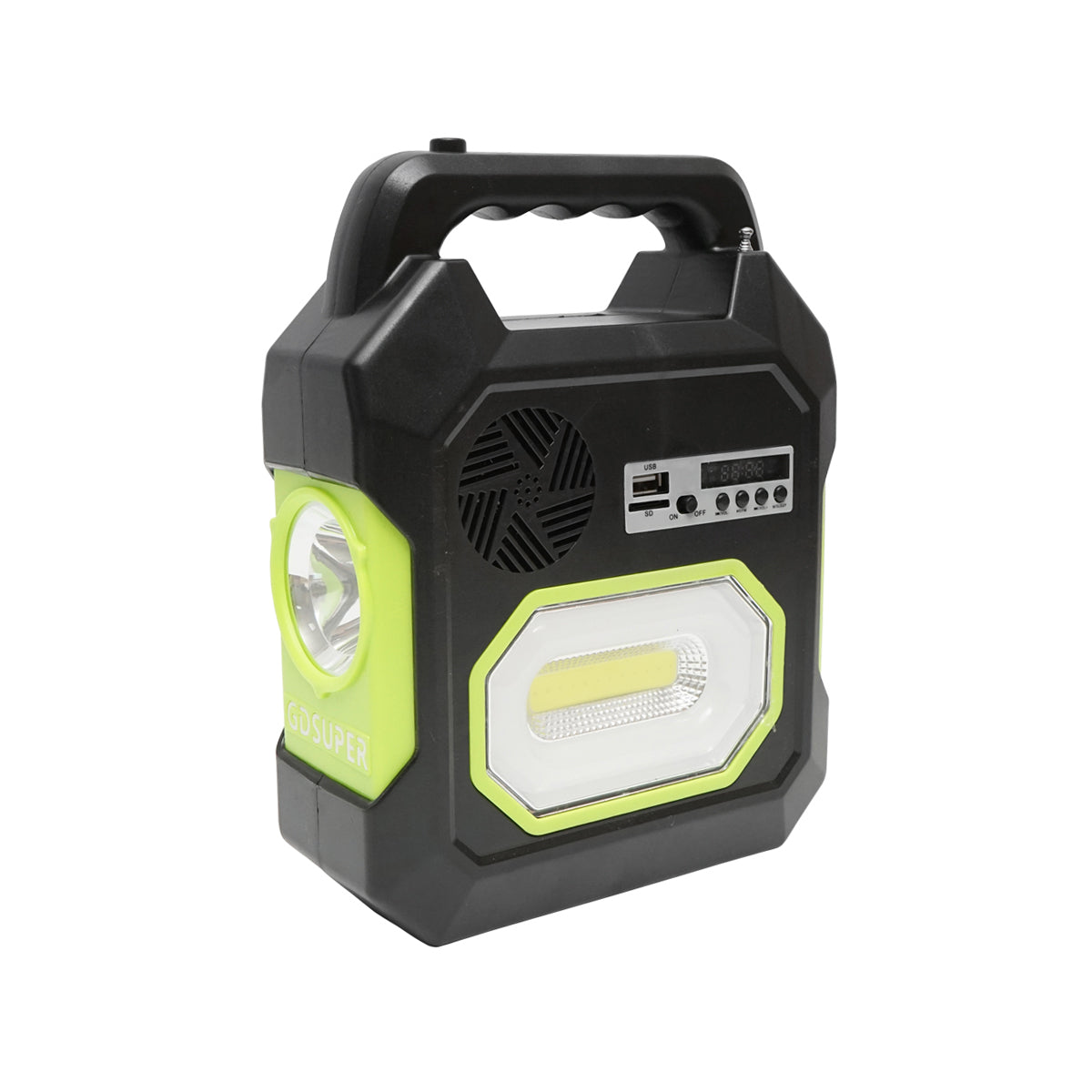 Kit illuminazione portatile a LED con 3 lampadine/proiettore, radio FM, pannello solare e batteria da 6 V, 4,5 Ah per la pesca in campeggio GD-15 - immagine 4