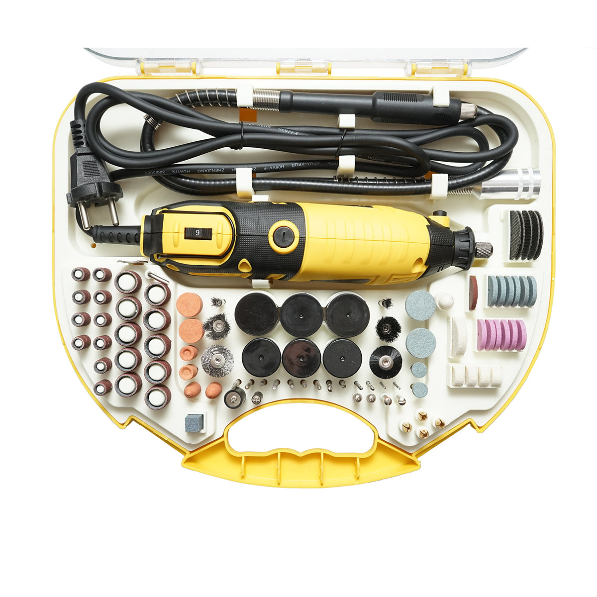 Kit mini fresa 185W, 220V tipo biax, 9 velocità 8000-35000rpm 211 pezzi Crownman - immagine 3