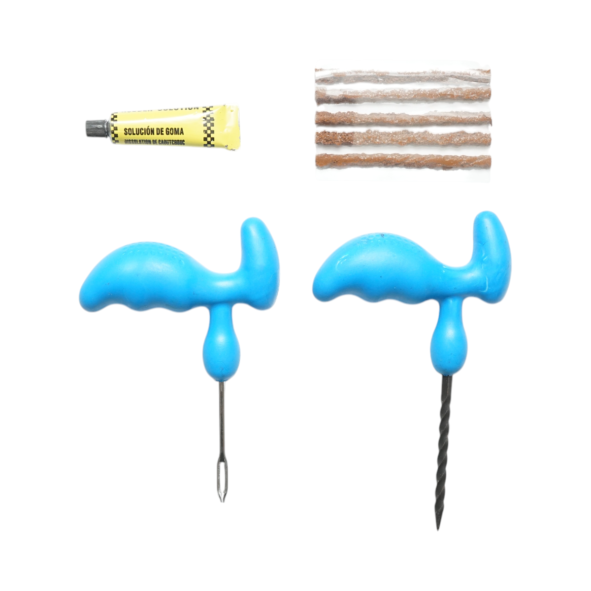 Kit professionale per la riparazione di pneumatici tubeless con vulcanizzazione a freddo, completo di cordoncini e adesivo. - immagine 3
