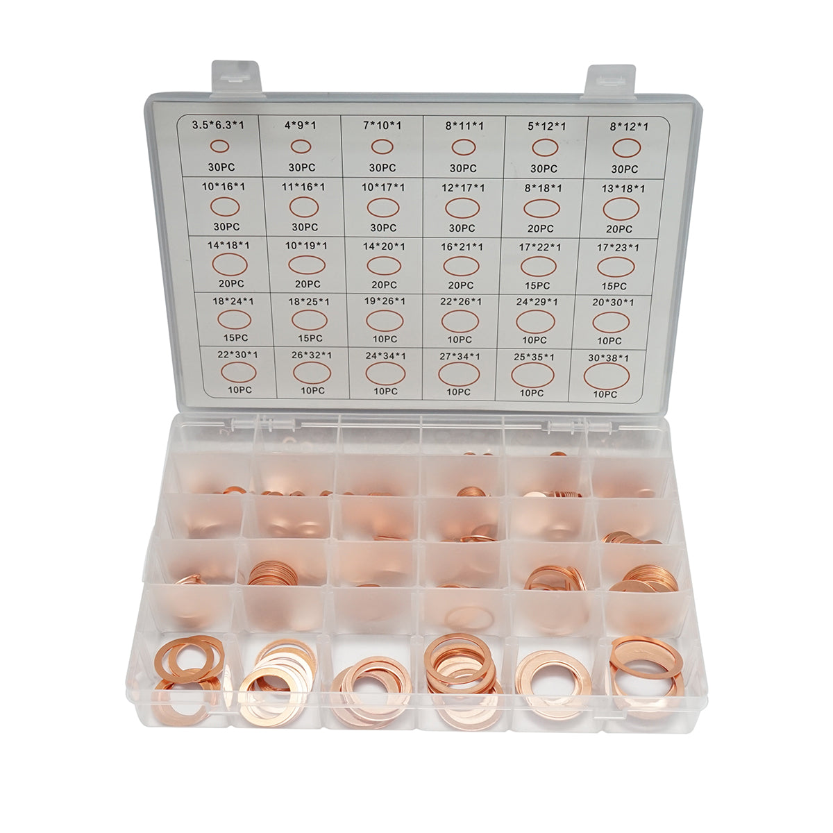 Kit rondelle in rame Ø 3,5-30mm 580 pezzi