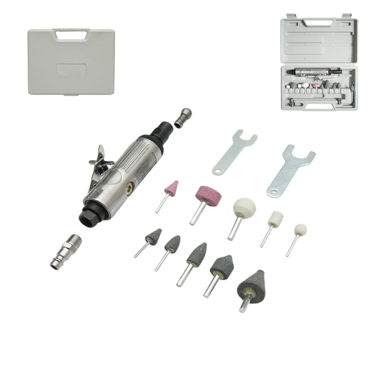 Kit smerigliatrice pneumatica diritta, 25000 giri/min, pressione 6-8 bar, 16 pezzi