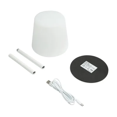 Lampada da tavolo LED ricaricabile per interni ed esterni, 2W, 3.7V 1200mAh, USB 5V 1A, luminosità regolabile, funzione memoria, IP65, bianca - immagine 2
