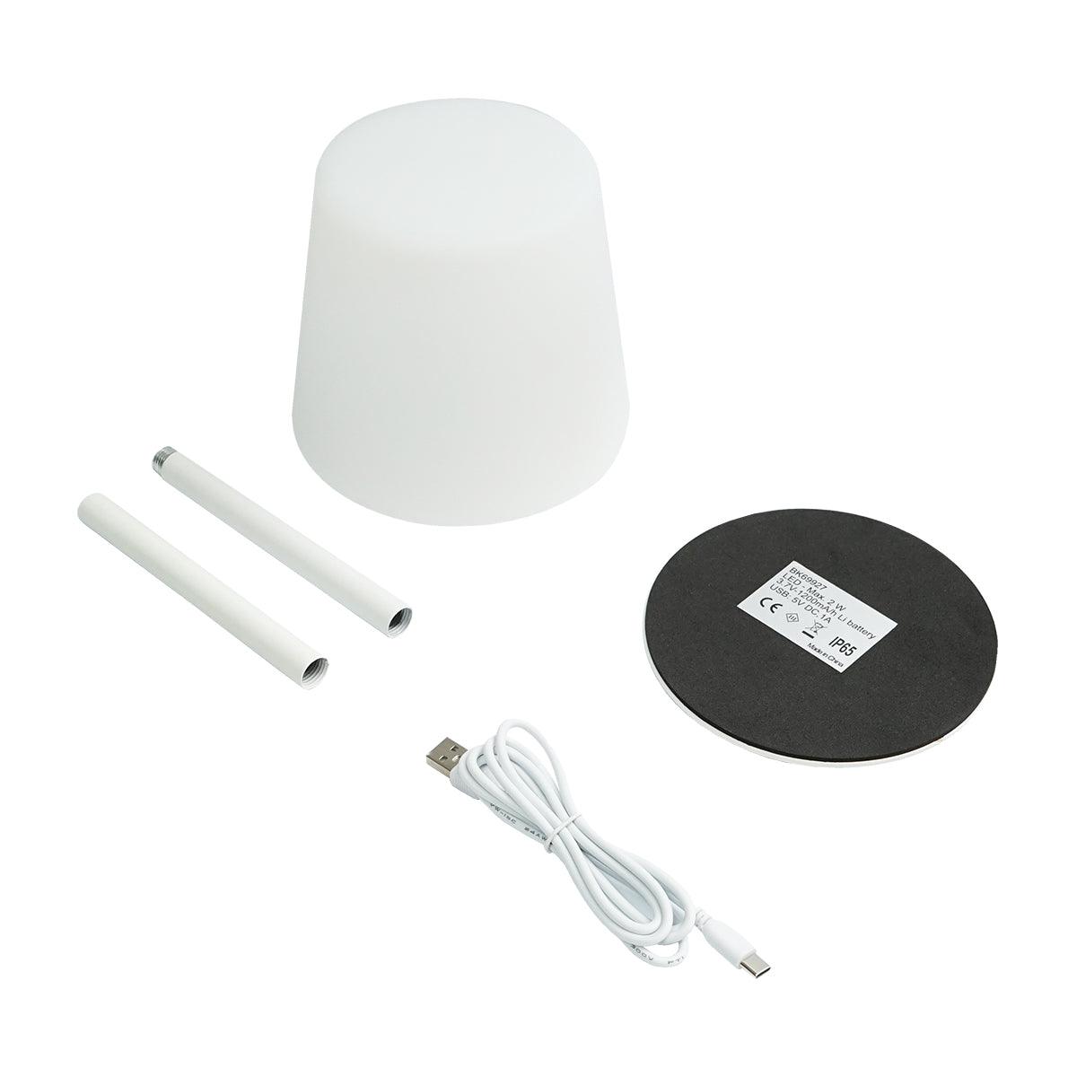 Lampada da tavolo LED ricaricabile per interni ed esterni, 2W, 3.7V 1200mAh, USB 5V 1A, luminosità regolabile, funzione memoria, IP65, bianca - immagine 2