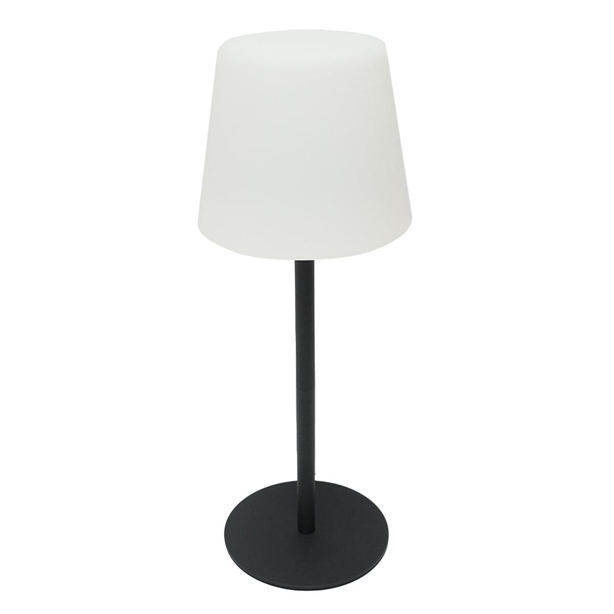 Lampada da tavolo LED ricaricabile per interni ed esterni, 2W, 3.7V 1200mAh, USB 5V 1A, luminosità regolabile, funzione memoria, IP65, nera