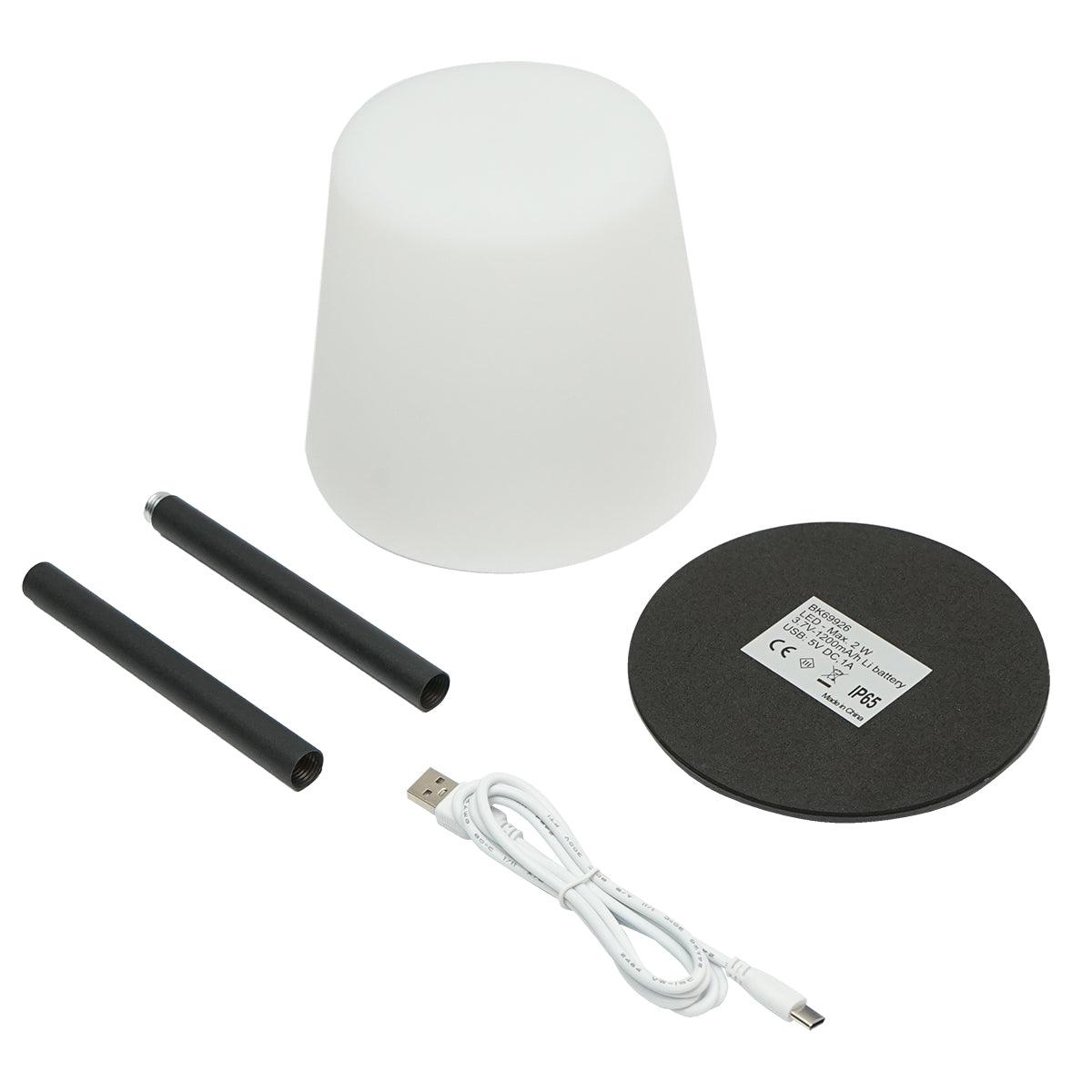 Lampada da tavolo LED ricaricabile per interni ed esterni, 2W, 3.7V 1200mAh, USB 5V 1A, luminosità regolabile, funzione memoria, IP65, nera - immagine 2