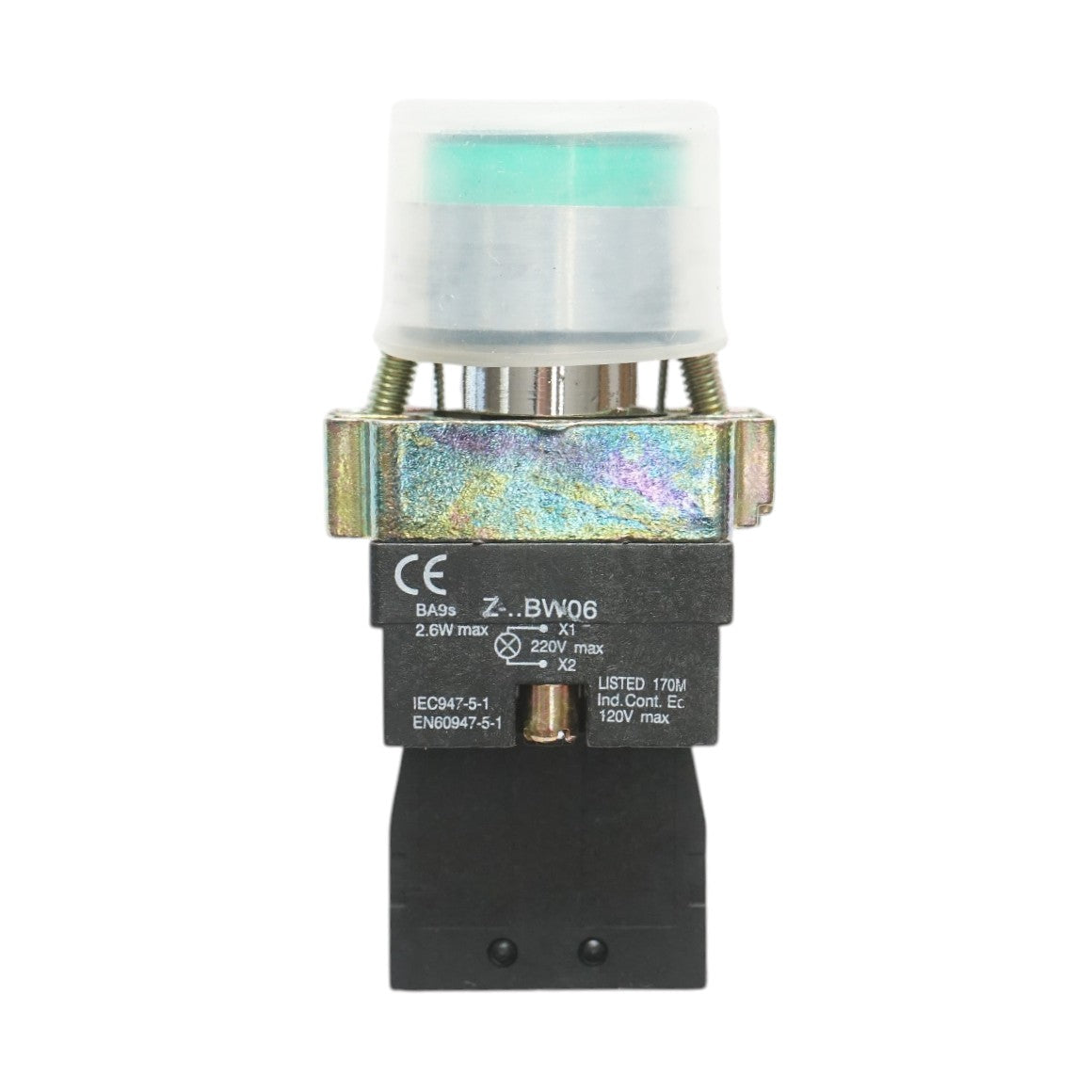 Lampada di segnalazione con alimentazione diretta verde e protezione 1NO, 220V, IP65, LAY5 Breckner Germany
