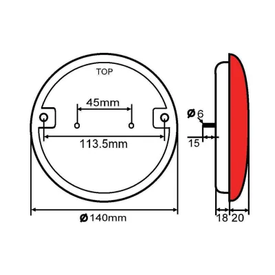Lampada fendinebbia posteriore a LED rossa con funzione di segnalazione, diametro 140 mm. - immagine 5