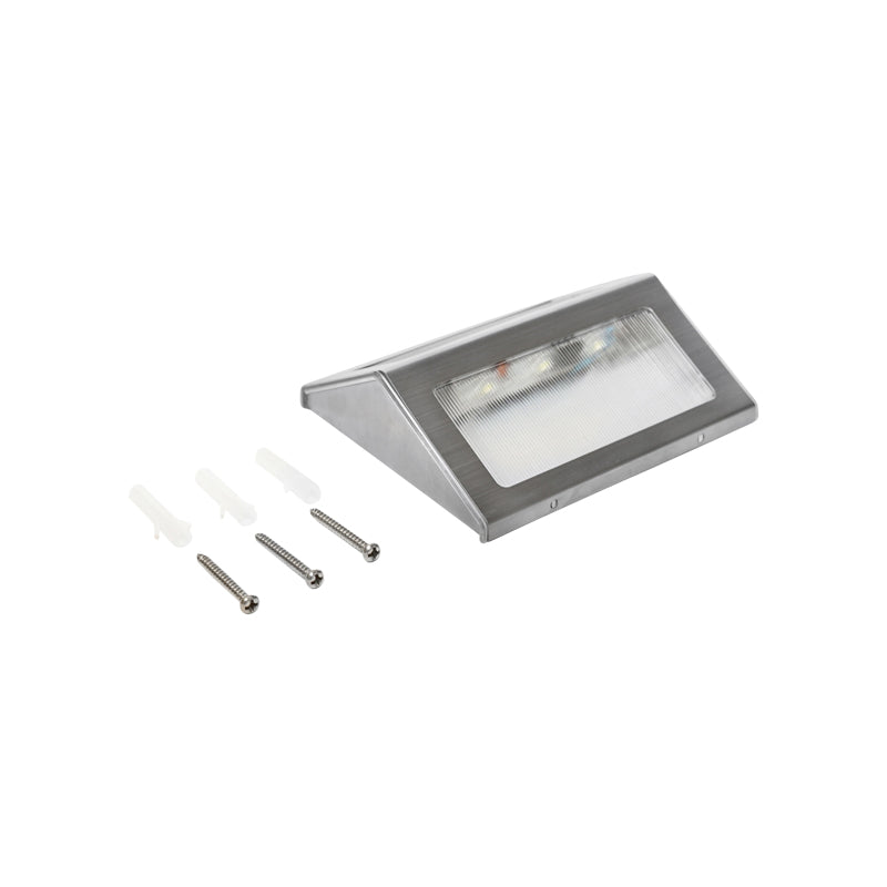Lampada LED per scale e recinzione 3x0,06W con pannello solare da 4W, batteria da 3,2V e corpo in acciaio inox satinato - immagine 2