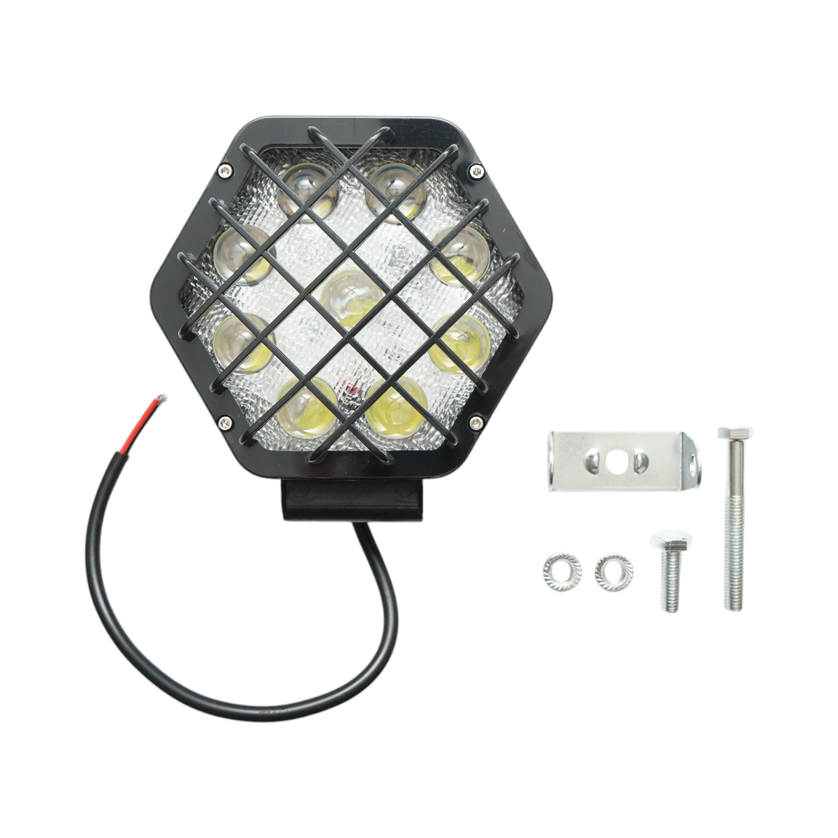 Lampada proiettore esagonale con griglia metallica nera, 9 LED, angolo di fascio 30, DC 10-80V 27W Breckner Germany - immagine 3