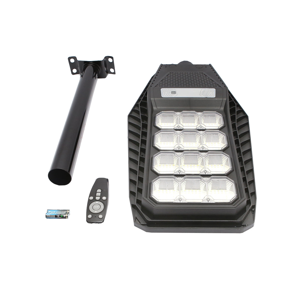 Lampada solare a LED per illuminazione stradale 200W, 6500K, IP65 con sensore di movimento, pannello solare e montaggio su palo - immagine 2