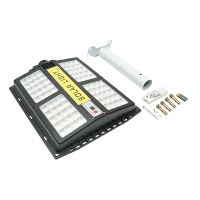 Lampada solare illuminazione stradale LED 200W 6500K con pannello solare 15W, batteria 15000mAh, telecomando, montaggio su palo IP65 - immagine 3