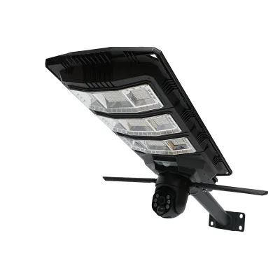Lampada solare LED 450W con telecamera di sorveglianza AI 4 MP, WIFI, SIM 4G, pannello solare 24W, batteria LifePo4 18Ah, rotazione 360°, visione notturna, rilevamento umano e applicazione V380 Pro