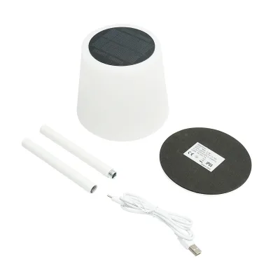 Lampada solare LED ricaricabile 2W con pannello solare 0,7W, batteria 3,7V 1200mAh, USB 5V 1A, IP65, per esterni, 3000K, colore bianco - immagine 2