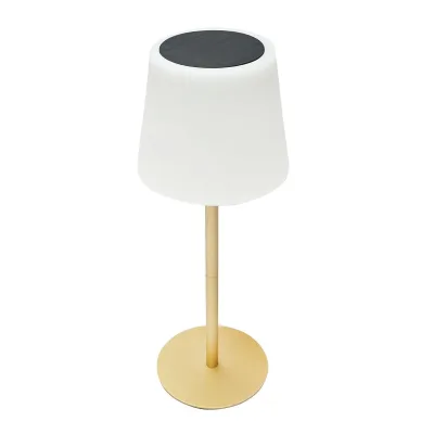 Lampada solare LED ricaricabile 2W con pannello solare 0,7W, batteria 3,7V 1200mAh, USB 5V 1A, IP65, per esterni, 3000K, colore oro