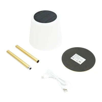 Lampada solare LED ricaricabile 2W con pannello solare 0,7W, batteria 3,7V 1200mAh, USB 5V 1A, IP65, per esterni, 3000K, colore oro - immagine 2