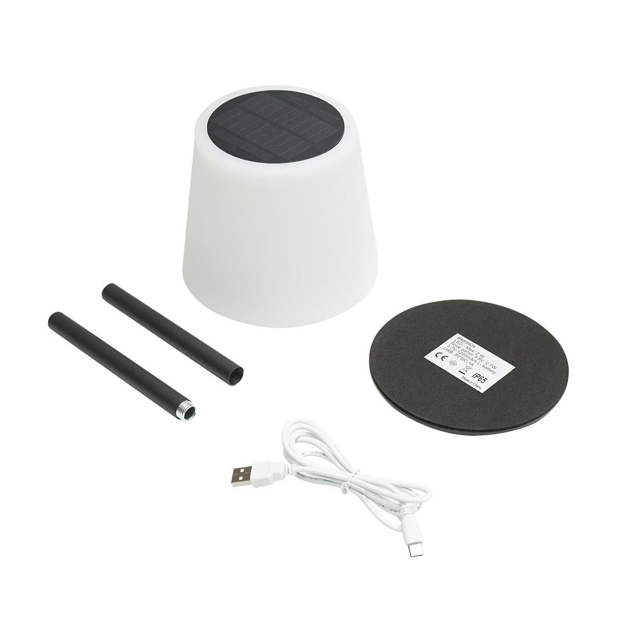 Lampada solare LED ricaricabile 2W con pannello solare 0,7W, batteria 3,7V 1200mAh, USB 5V 1A, IP65, per esterni, 3000K, Nero - immagine 2