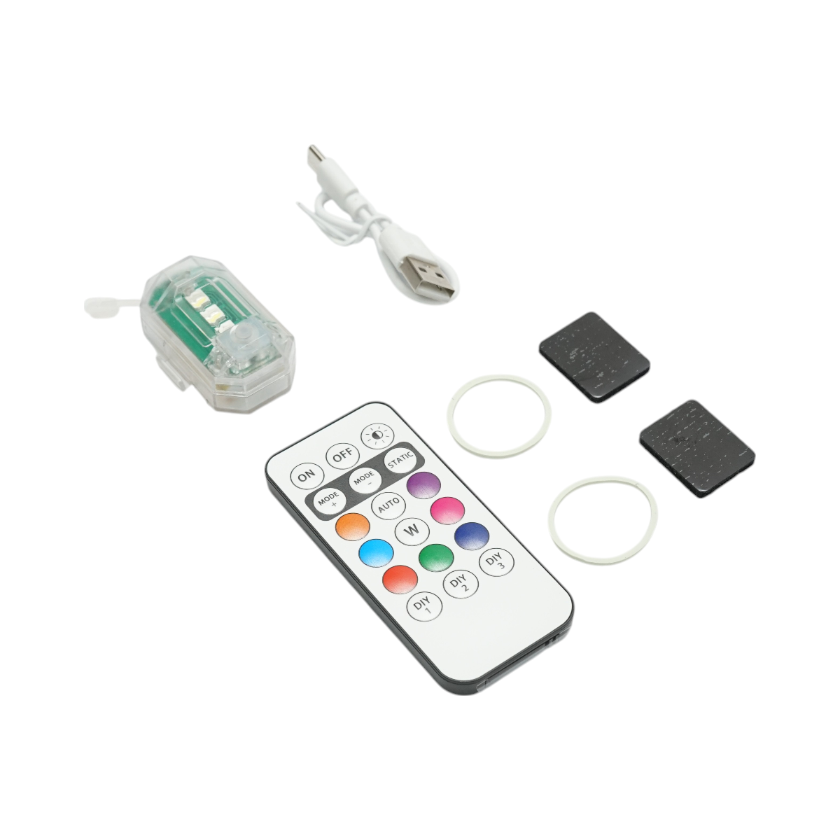 Lampada stroboscopica LED RGB con telecomando, 10 modalità, 8 colori, batteria al litio ricaricabile da 150 mAh USB-C IP65