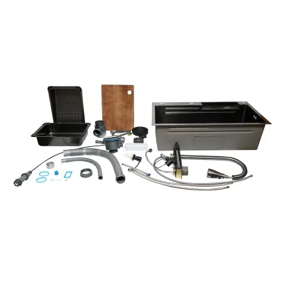 Lavello da cucina multifunzionale in acciaio inox con display digitale della temperatura, funzione cascata, lavapentole, dispenser di sapone, scolapiatti, vassoio, tagliere e accessori inclusi, dimensioni 75×46×23,5 cm. - immagine 4