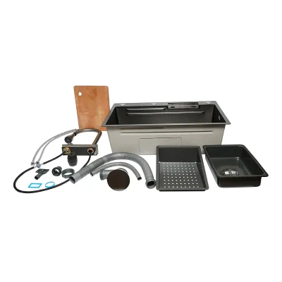 Lavello da cucina multifunzionale in acciaio inox con funzione cascata, scolapiatti, vassoio, tritatutto e accessori inclusi, dimensioni 75x46x22 cm - immagine 3