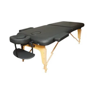 Lettino da massaggio pieghevole portatile a 2 zone, struttura in legno, imbottitura in schiuma da 5 cm, altezza 55-76 cm, ecopelle nera 60x213 cm THOR - immagine 2