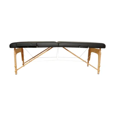 Lettino da massaggio pieghevole portatile a 2 zone, struttura in legno, imbottitura in schiuma da 5 cm, altezza 55-76 cm, ecopelle nera 60x213 cm THOR - immagine 3