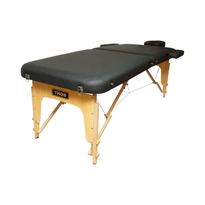 Lettino da massaggio pieghevole portatile a 2 zone, struttura in legno, imbottitura in schiuma da 5 cm, altezza 55-76 cm, ecopelle nera 60x213 cm THOR - immagine 4