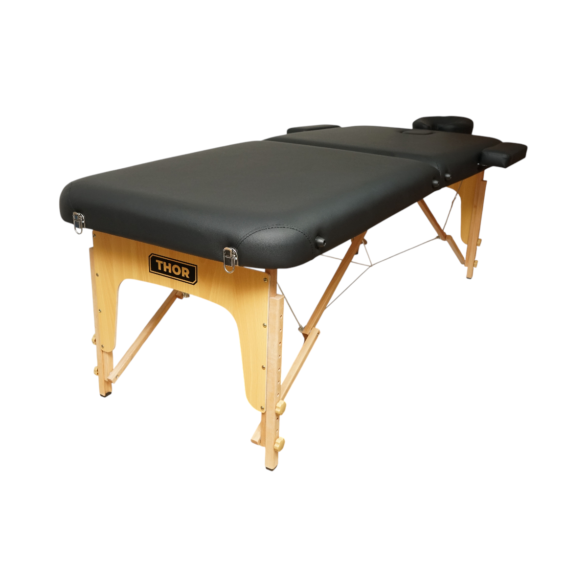 Lettino da massaggio pieghevole portatile a 2 zone, struttura in legno, imbottitura in schiuma da 5 cm, altezza 55-76 cm, ecopelle nera 60x213 cm THOR - immagine 4